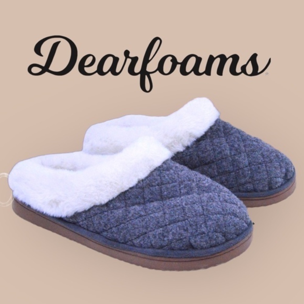 NEVER WORN Dearfoams Cozy Comfort Wool Inspired‎ Scuff, Grey - Large (US 9-10)